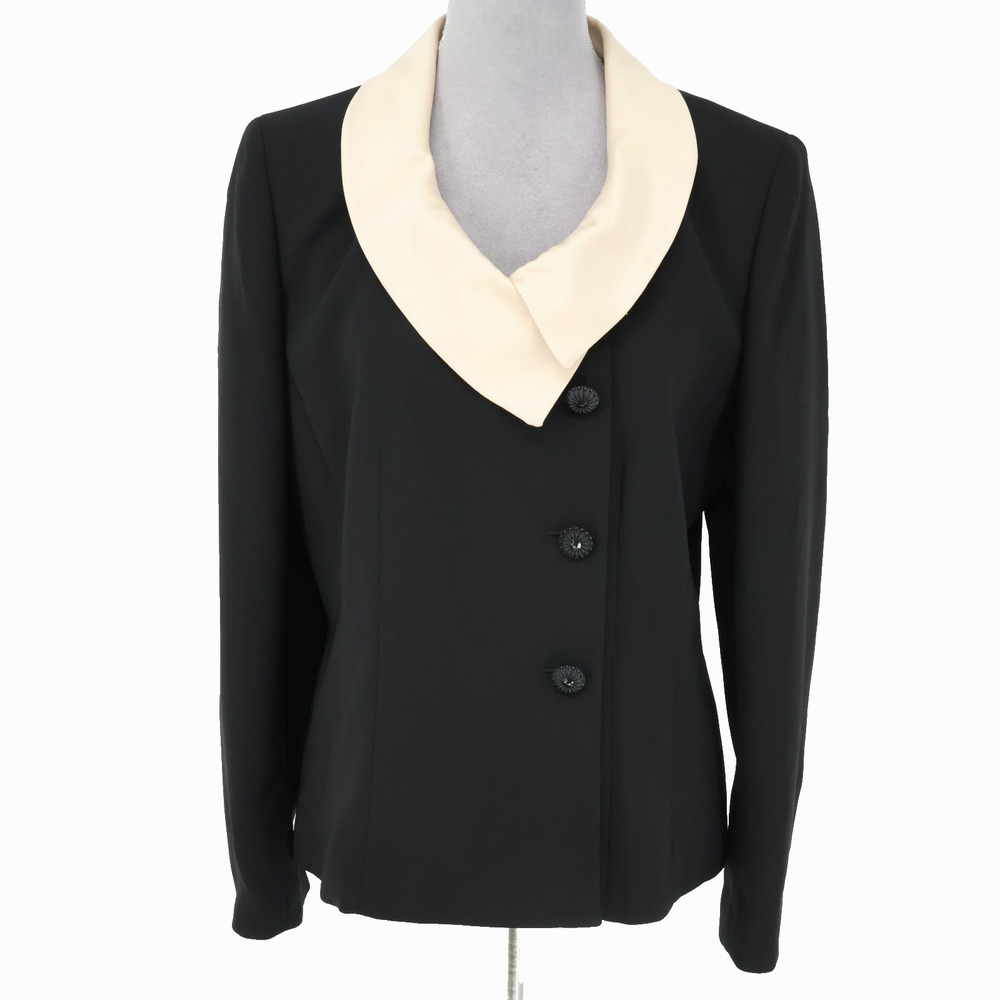 Le Suit Essential Jacket Womens 10 Black Beige Collar Lined Blazer Party Career